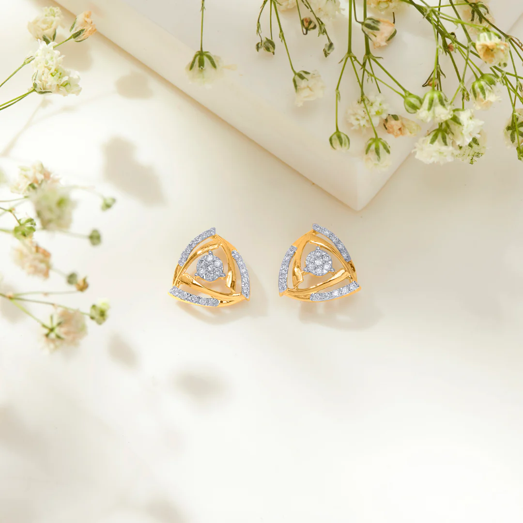 Trigon Gold & Diamond Stud Earring For Women