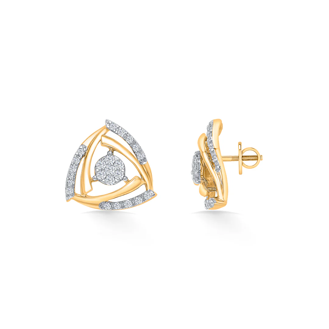 Trigon Gold & Diamond Stud Earring For Women - Image 3