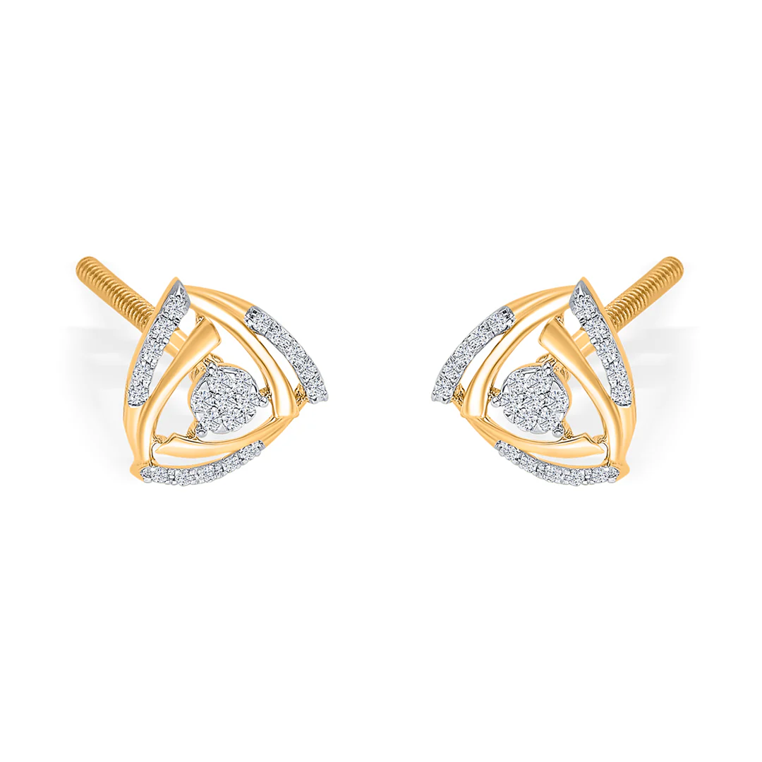 Trigon Gold & Diamond Stud Earring For Women - Image 4