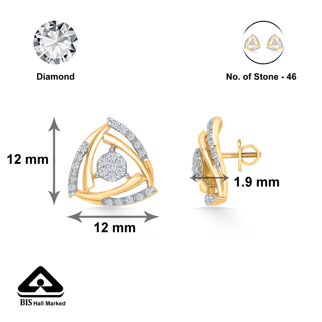 Trigon Gold & Diamond Stud Earring For Women - Image 5