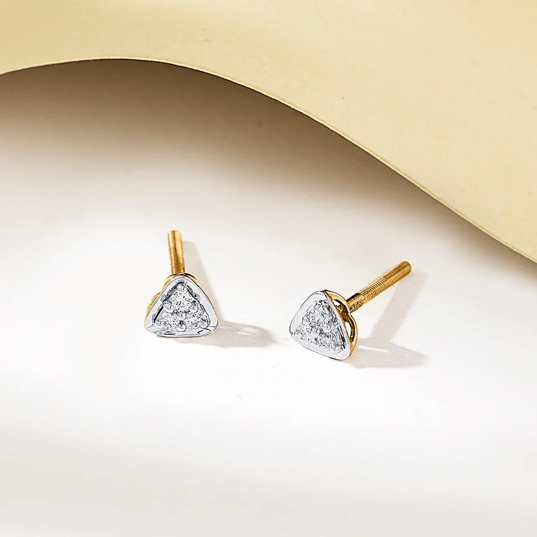 Trilight Spark Gold Stud Diamond Earring for Women