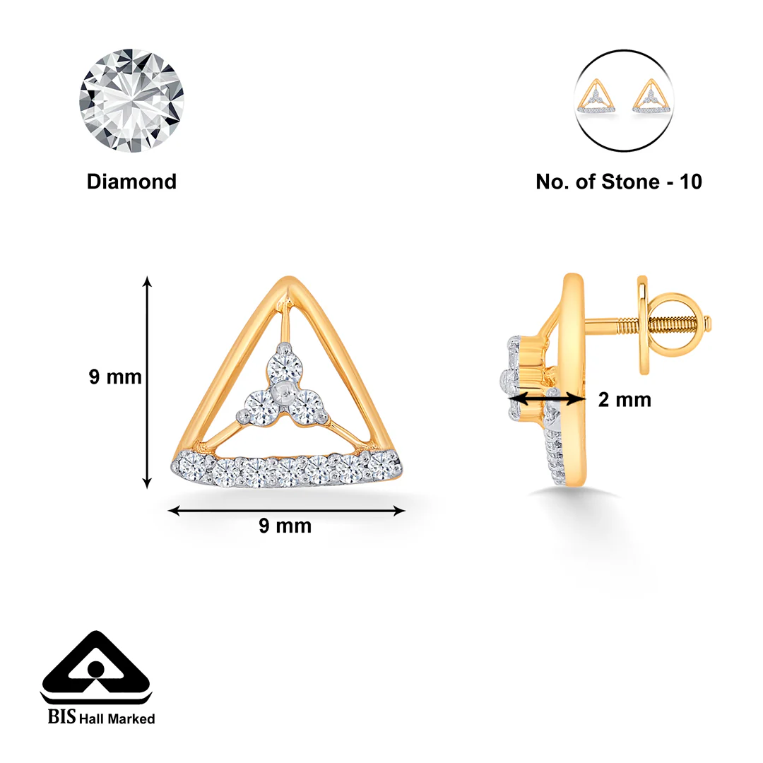 Trinket Yellow Gold & Diamond Stud Earring For Women - Image 5