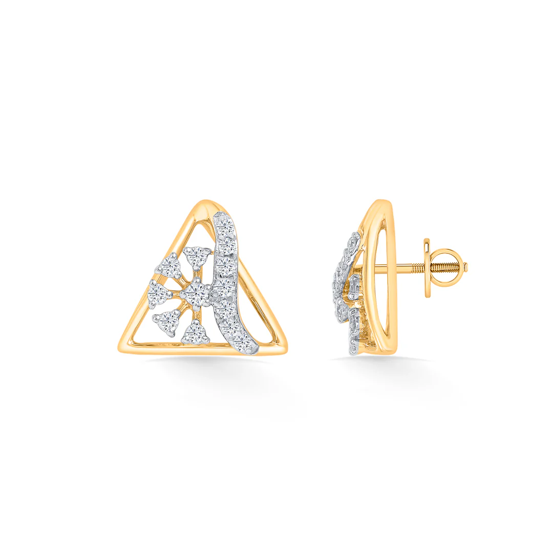 Tripoint Gold & Diamond Stud Earring For Women - Image 3