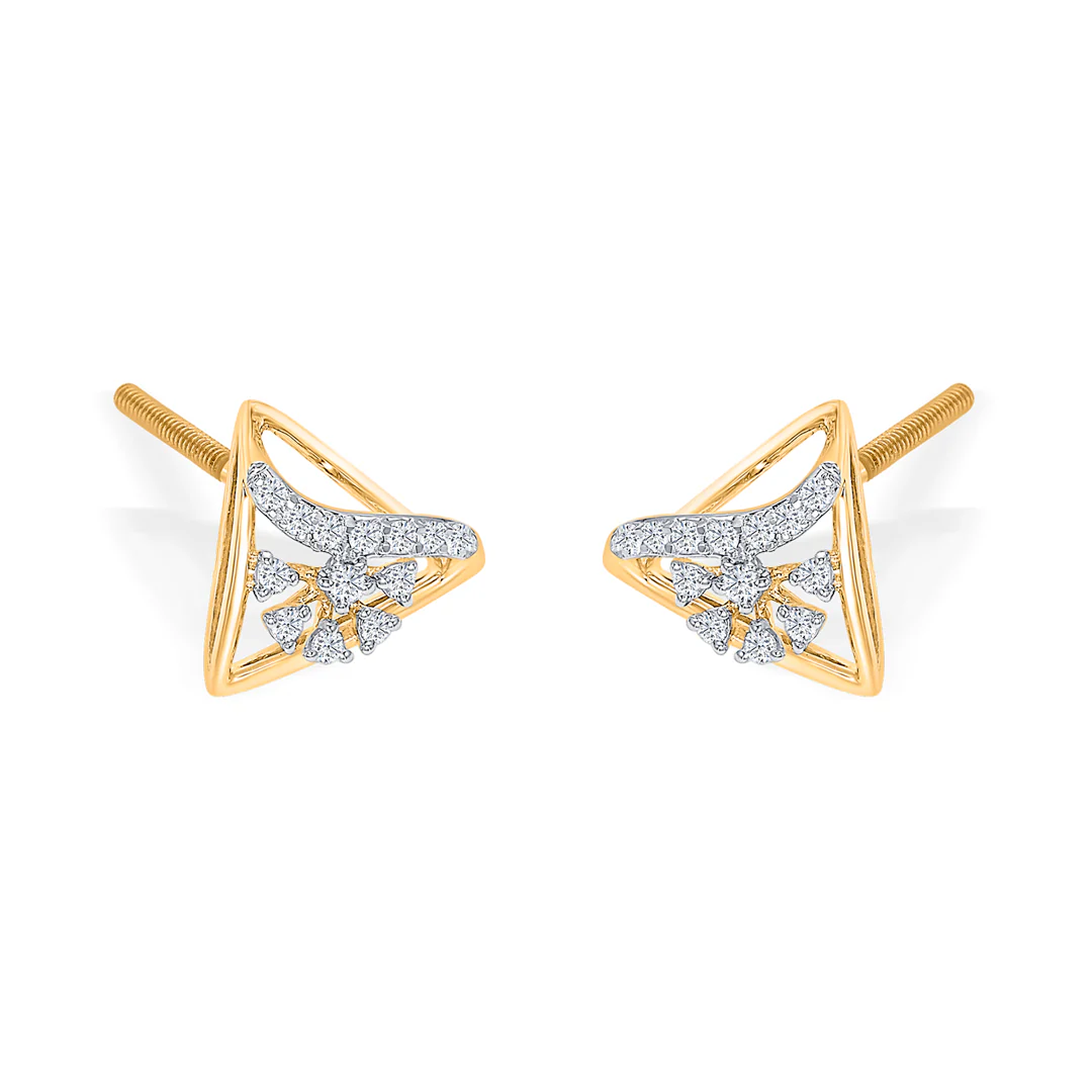 Tripoint Gold & Diamond Stud Earring For Women - Image 4