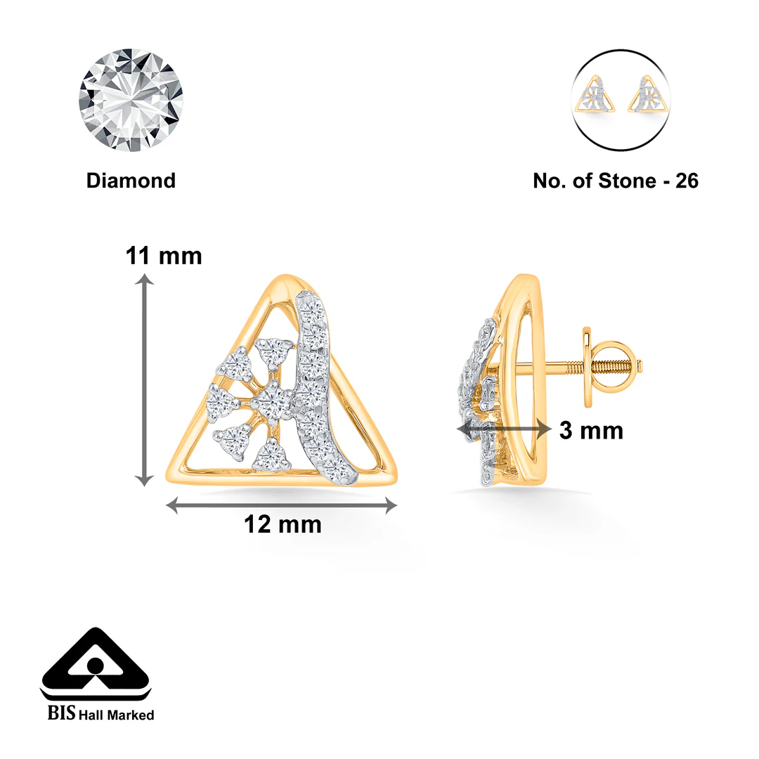 Tripoint Gold & Diamond Stud Earring For Women - Image 5