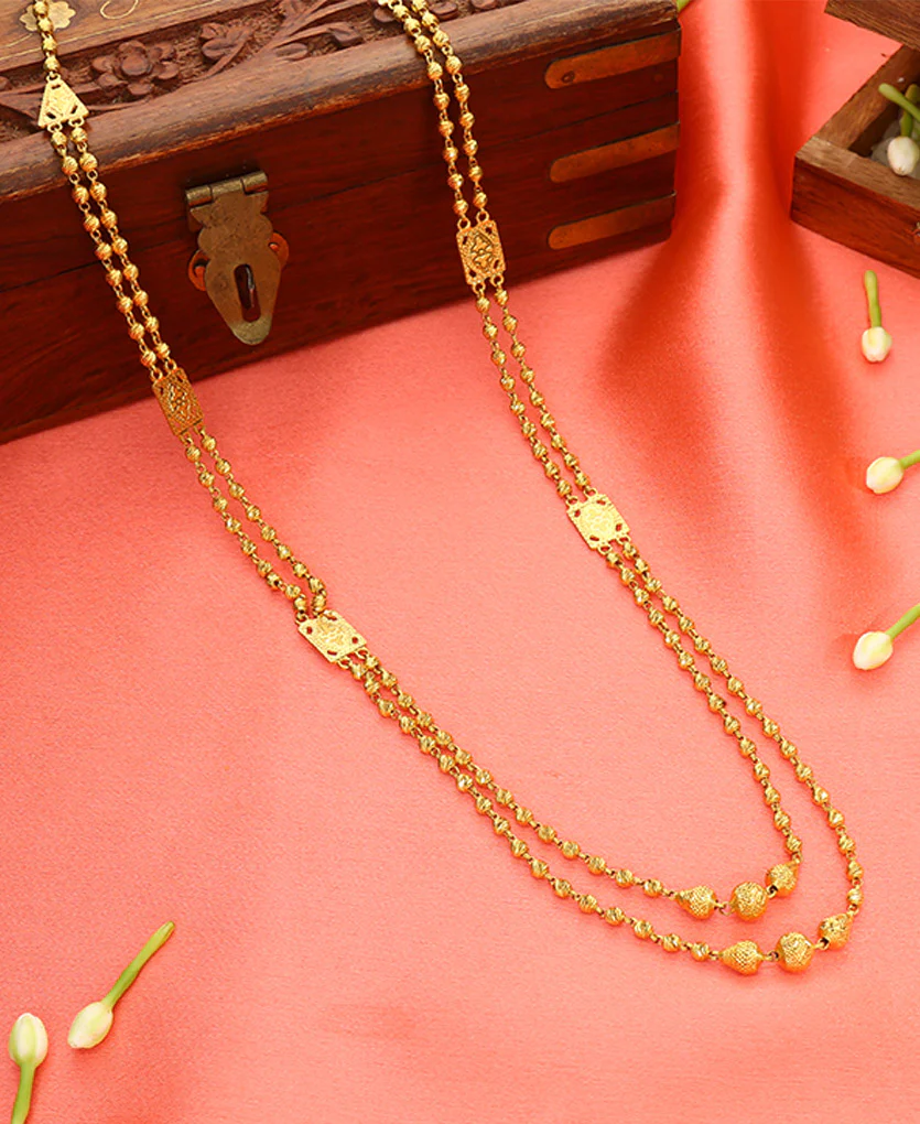 Triveni Vertical Maal Yellow Gold Necklace For Women