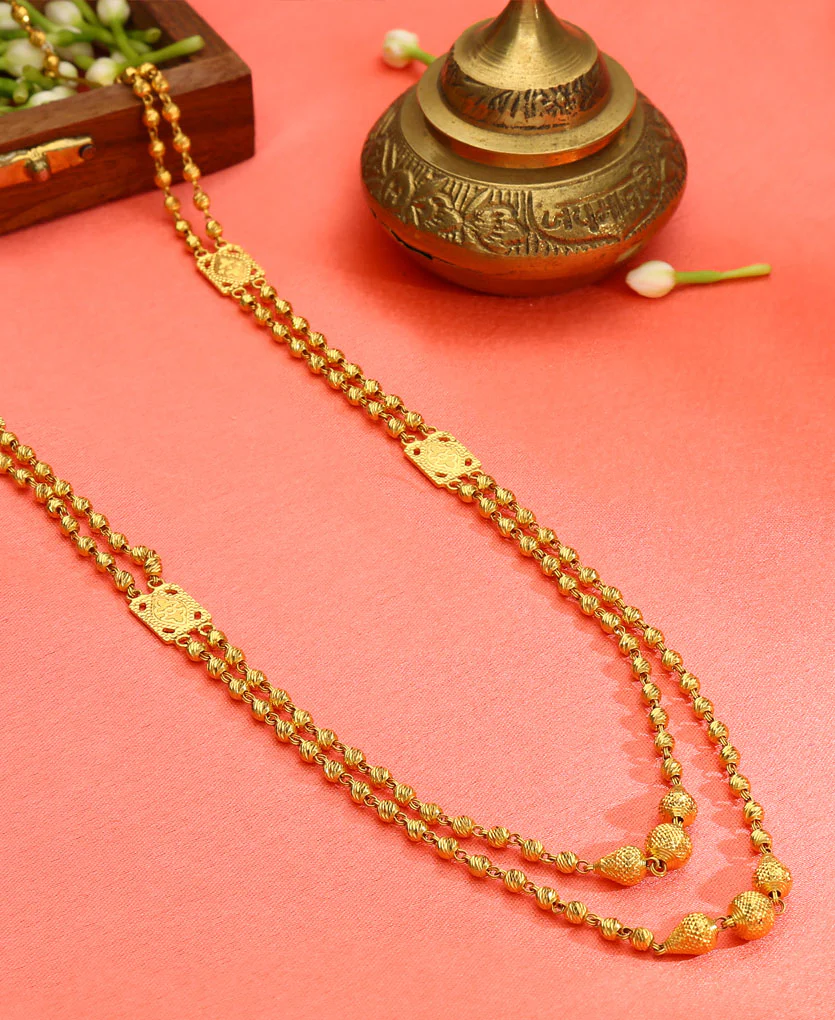 Triveni Vertical Maal Yellow Gold Necklace For Women - Image 2