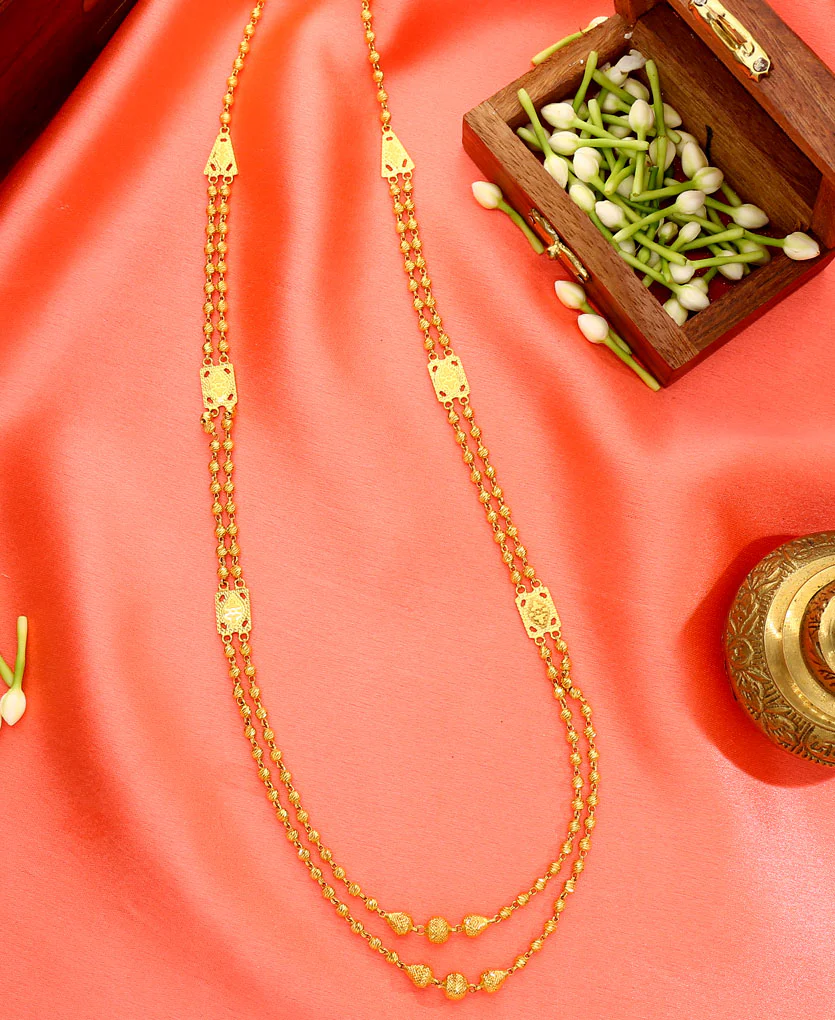 Triveni Vertical Maal Yellow Gold Necklace For Women - Image 3
