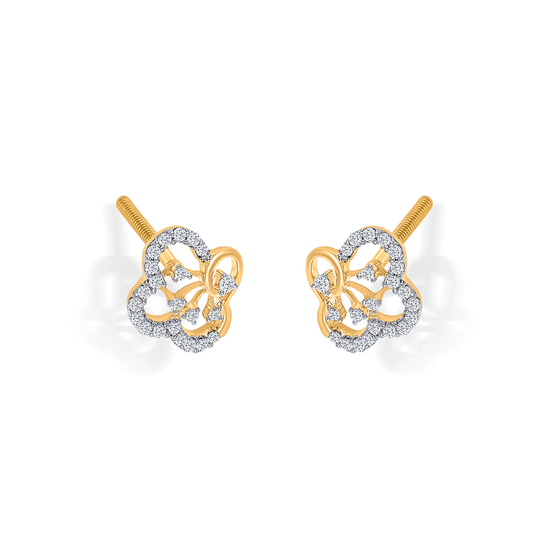 Twilight Clover Gold & Diamond Stud Earring - Image 2