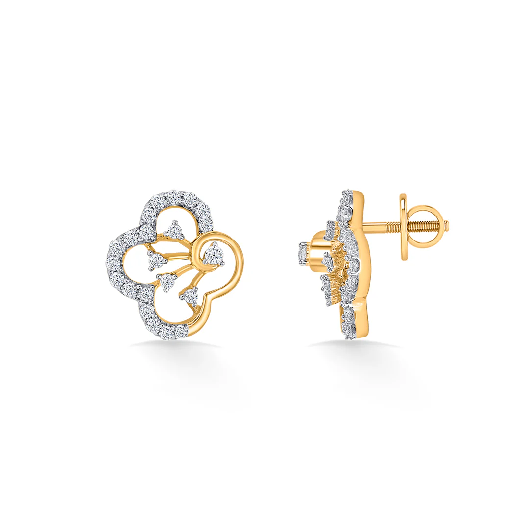 Twilight Clover Gold & Diamond Stud Earring - Image 3