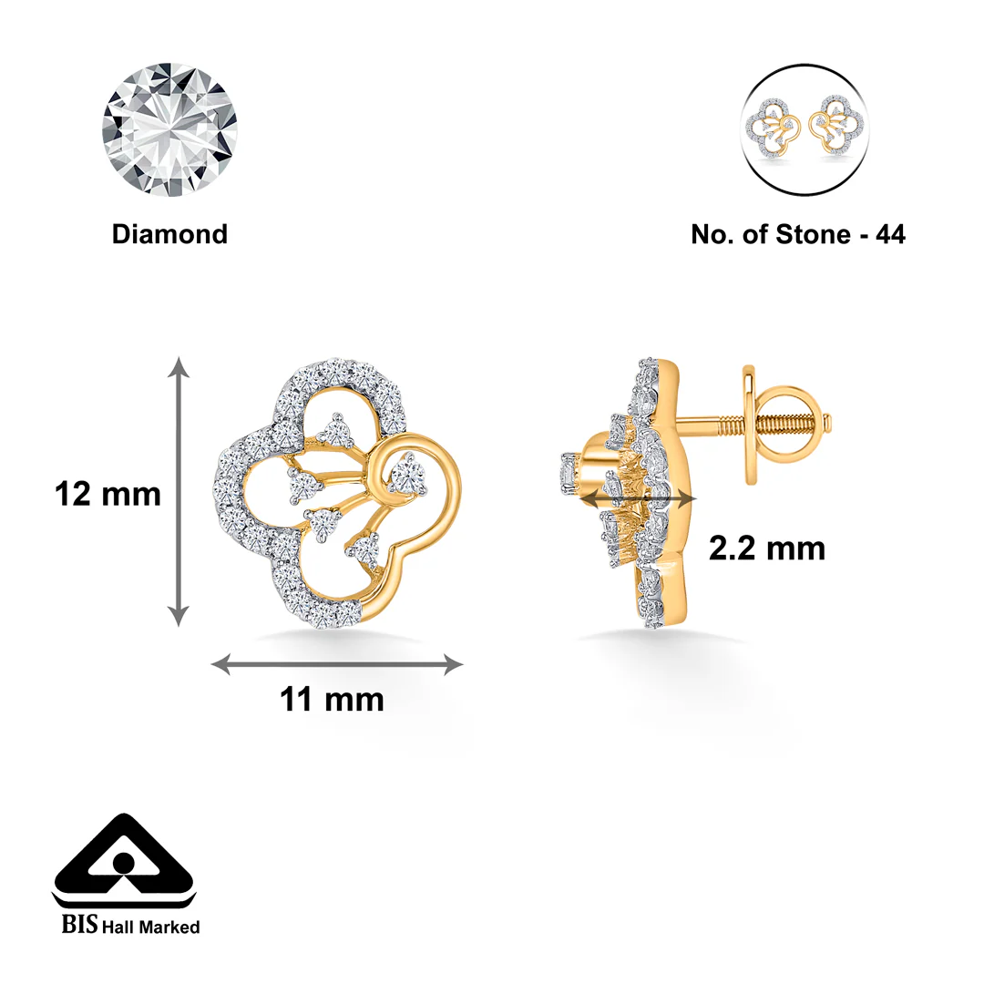 Twilight Clover Gold & Diamond Stud Earring - Image 4