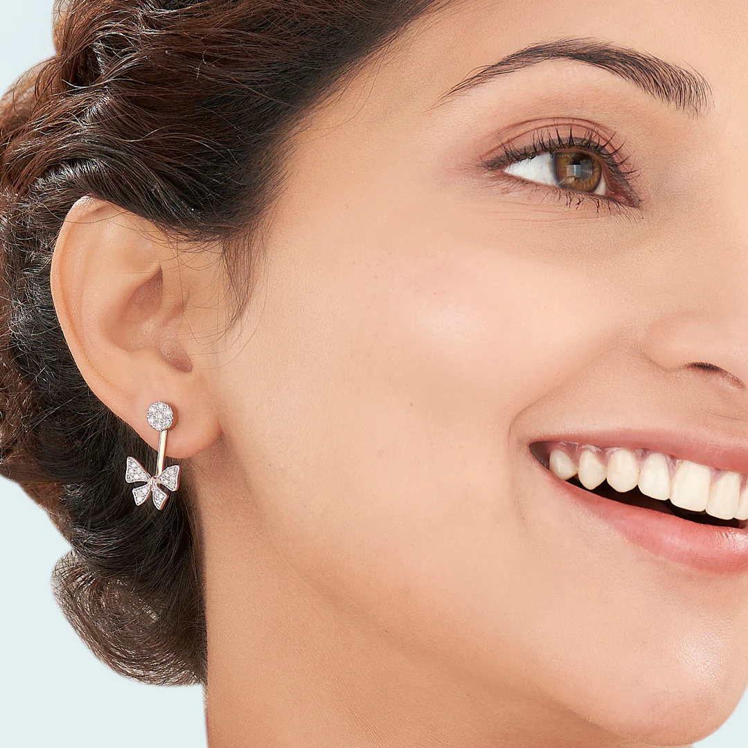 Twinkle Ribbon Rose Gold Stud Diamond Earring For Women - Image 2