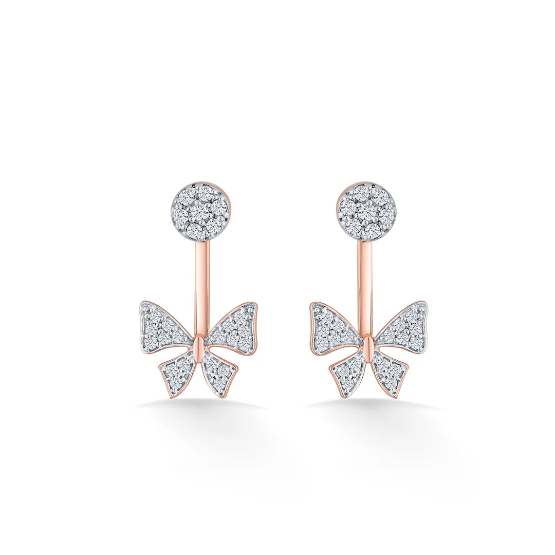 Twinkle Ribbon Rose Gold Stud Diamond Earring For Women - Image 3