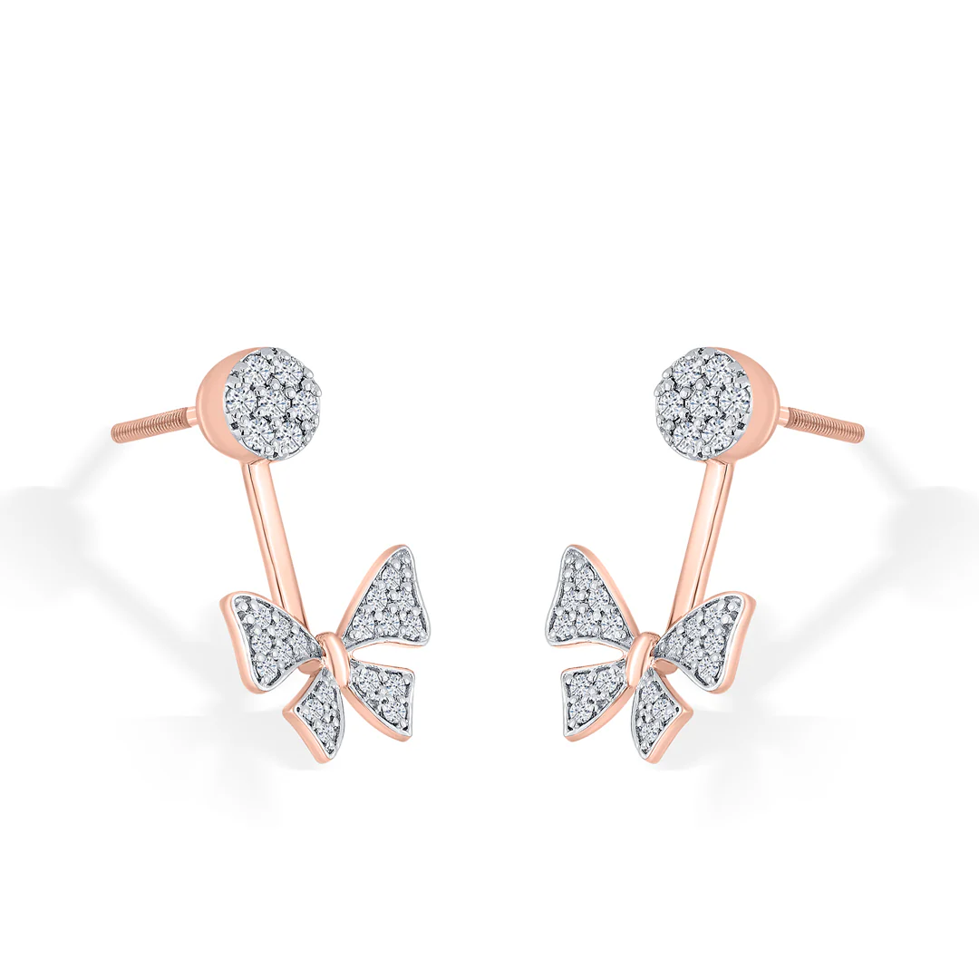 Twinkle Ribbon Rose Gold Stud Diamond Earring For Women - Image 4