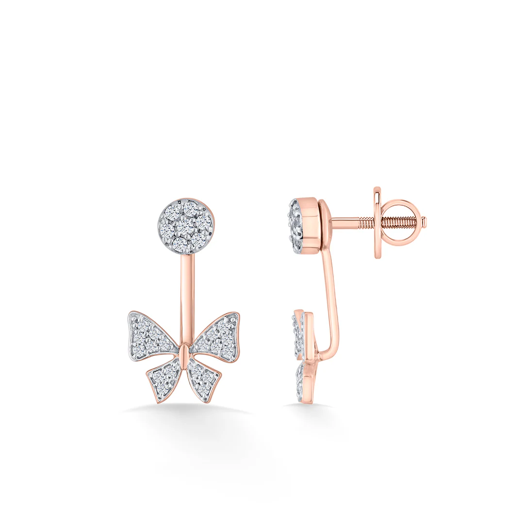 Twinkle Ribbon Rose Gold Stud Diamond Earring For Women - Image 5