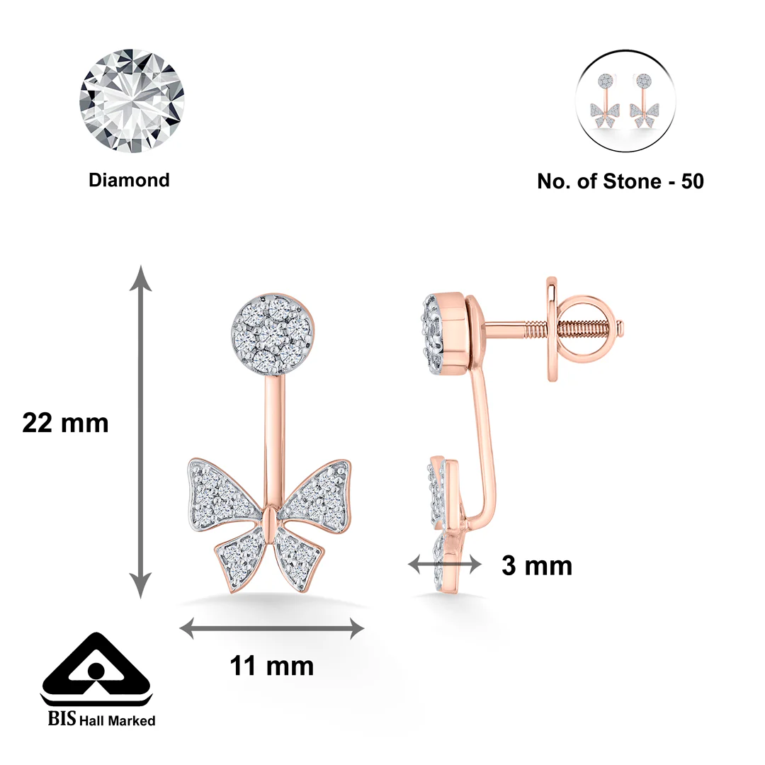 Twinkle Ribbon Rose Gold Stud Diamond Earring For Women - Image 6