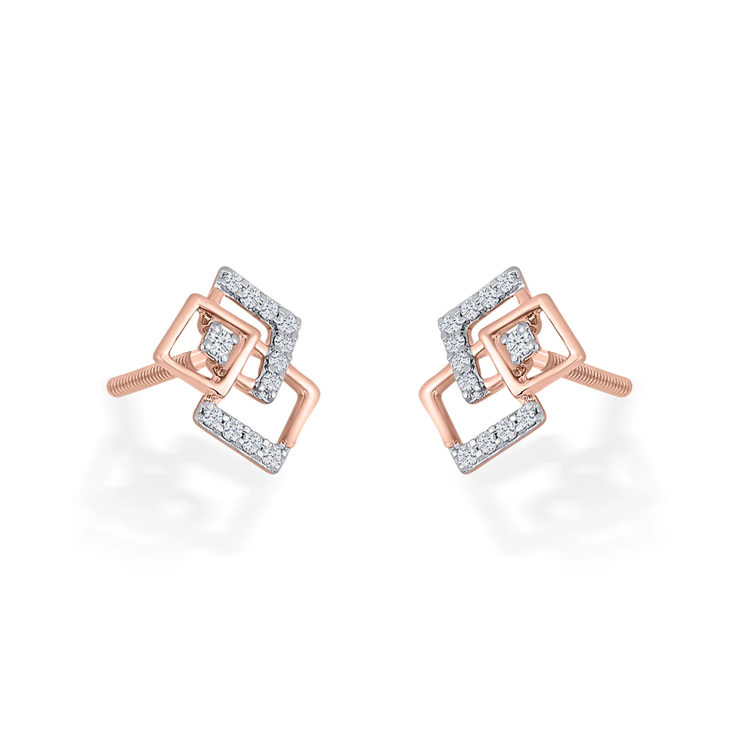 Twinkle Squares Gold Stud Diamond Earring for Women - Image 3