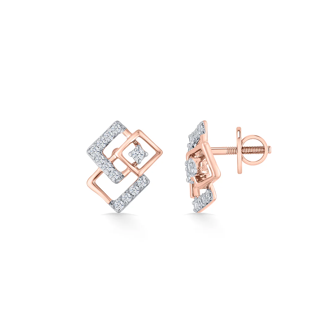 Twinkle Squares Gold Stud Diamond Earring for Women - Image 4