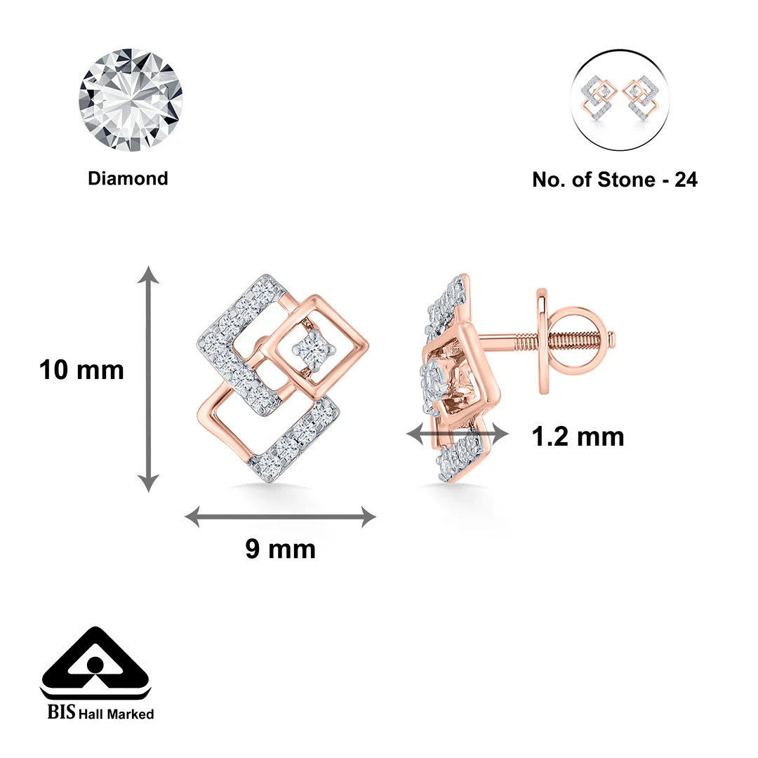 Twinkle Squares Gold Stud Diamond Earring for Women - Image 5