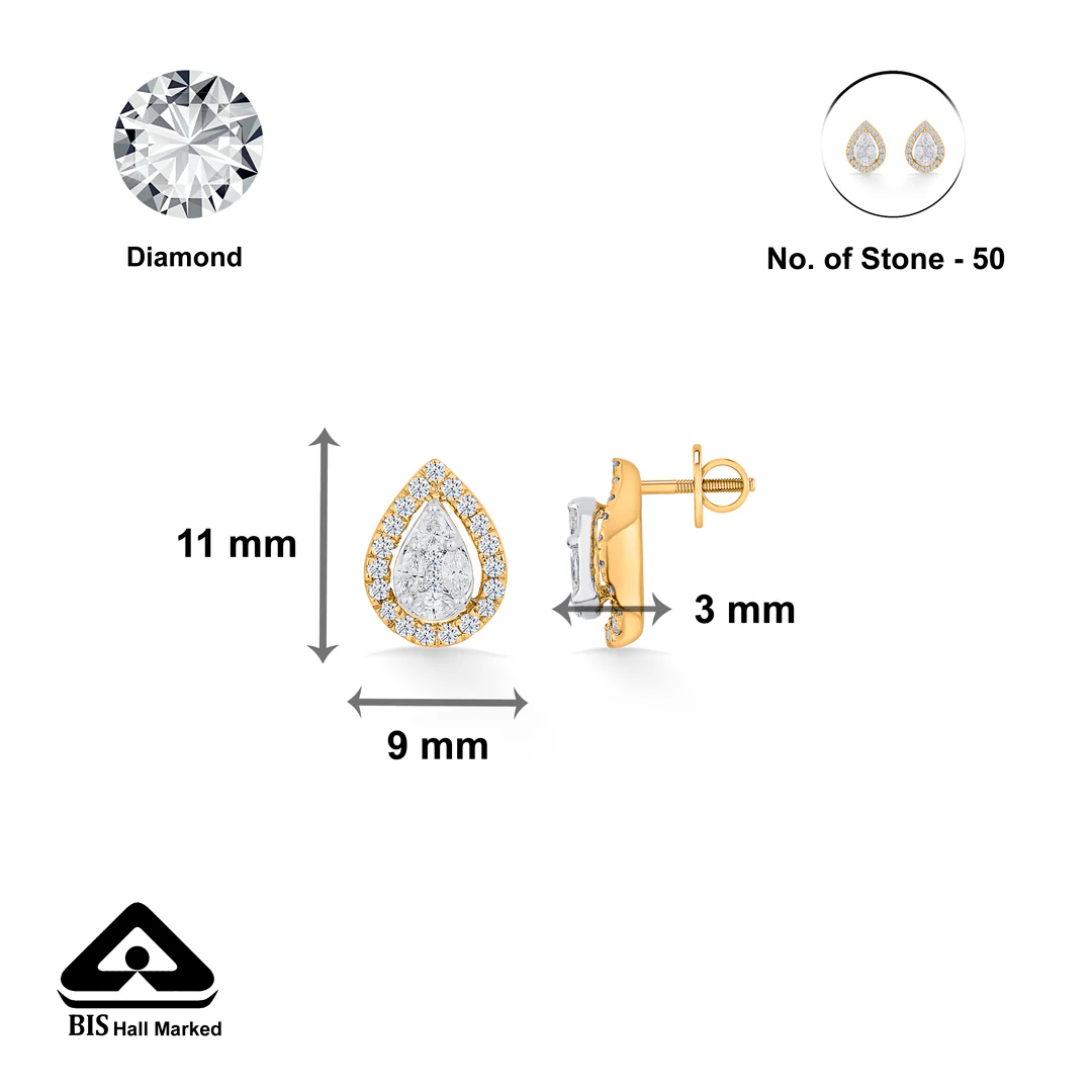 Twinkling Dewdrop Gold Stud Diamond Earring for Women - Image 5