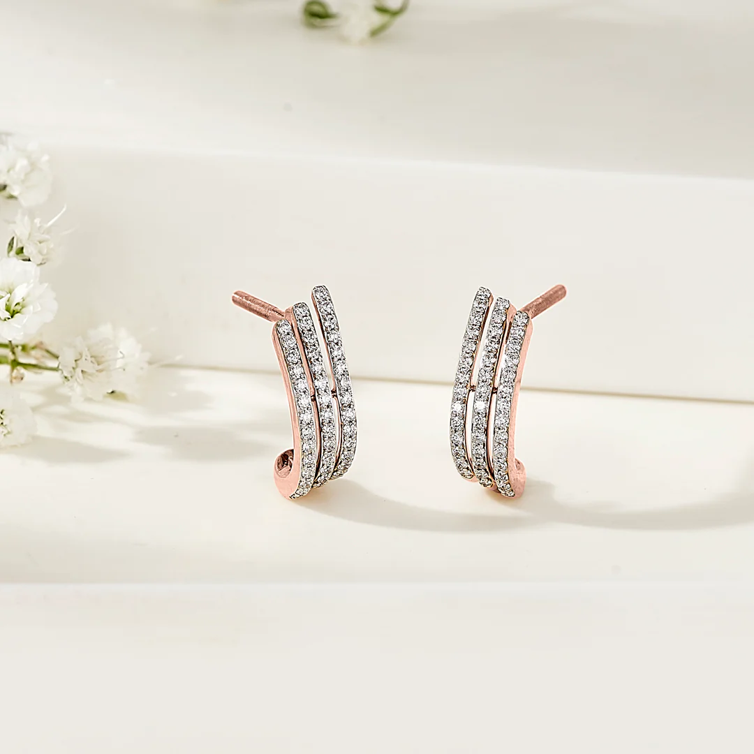 Twinkling Threads Rose Gold Hoops & Huggies Earring for Women