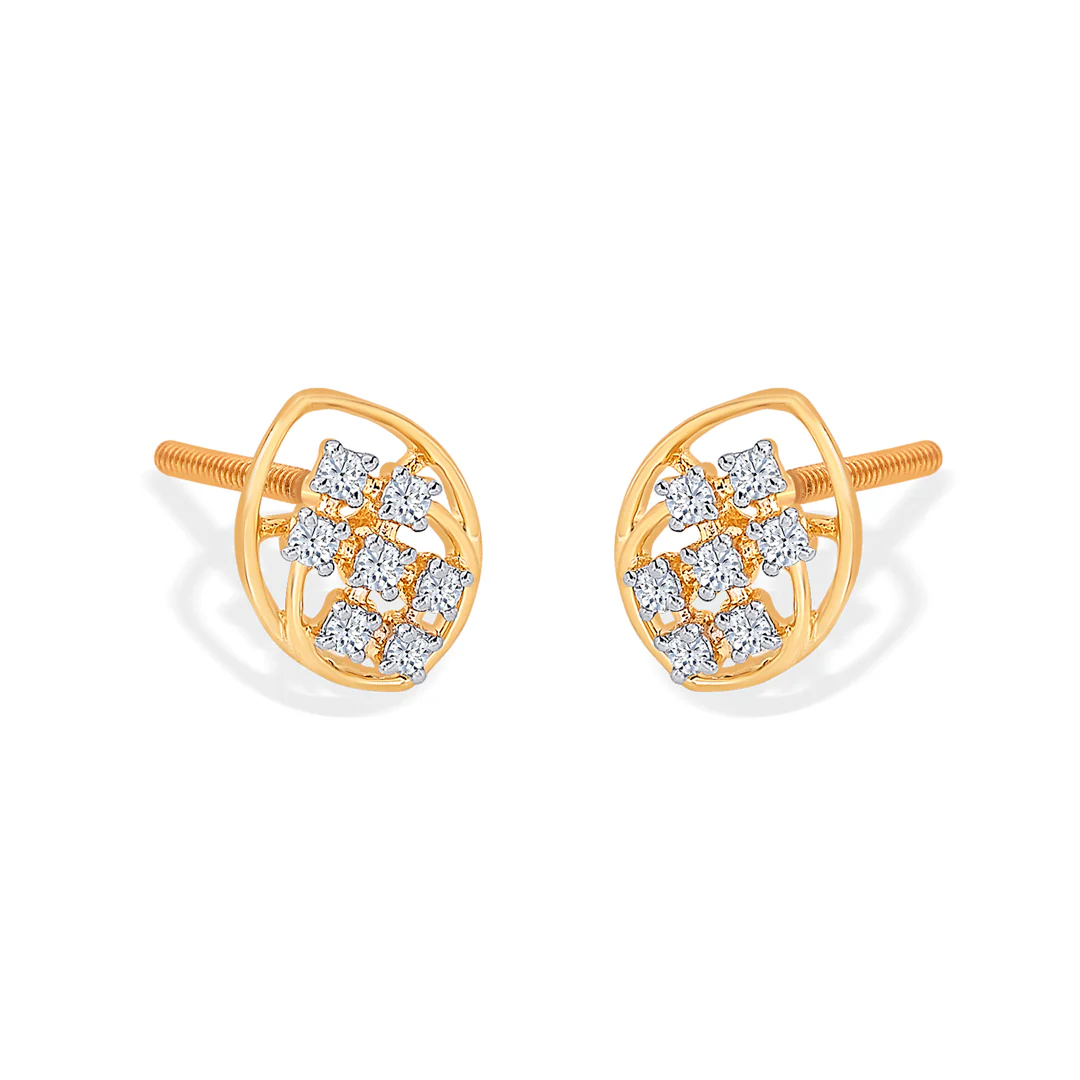 Twinkling Yellow Gold & Diamond Stud Earring For Women - Image 3