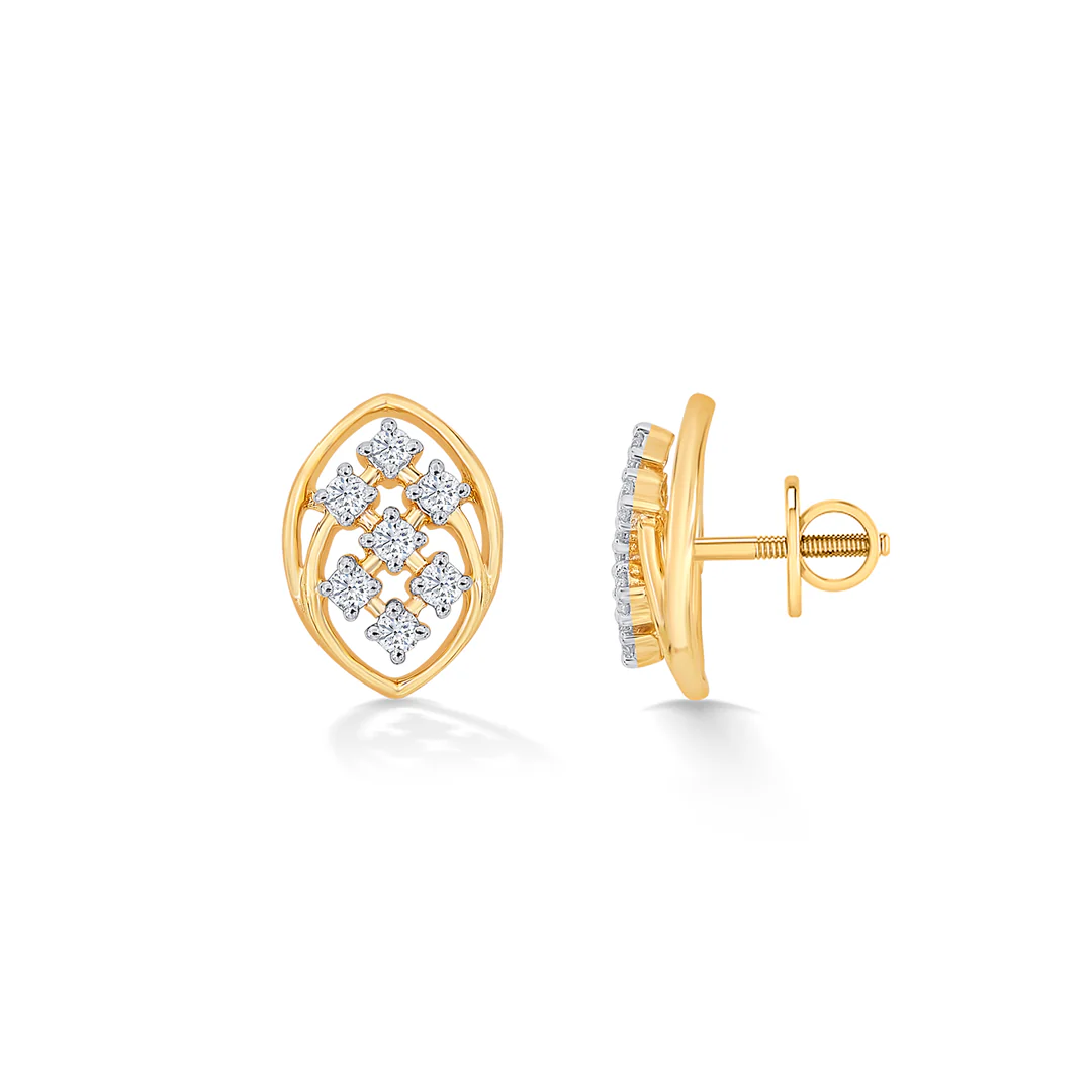 Twinkling Yellow Gold & Diamond Stud Earring For Women - Image 4