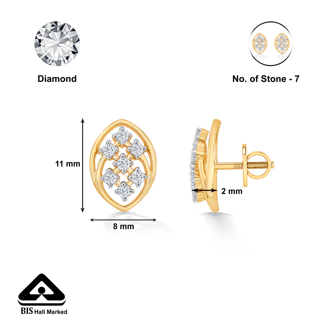 Twinkling Yellow Gold & Diamond Stud Earring For Women - Image 5
