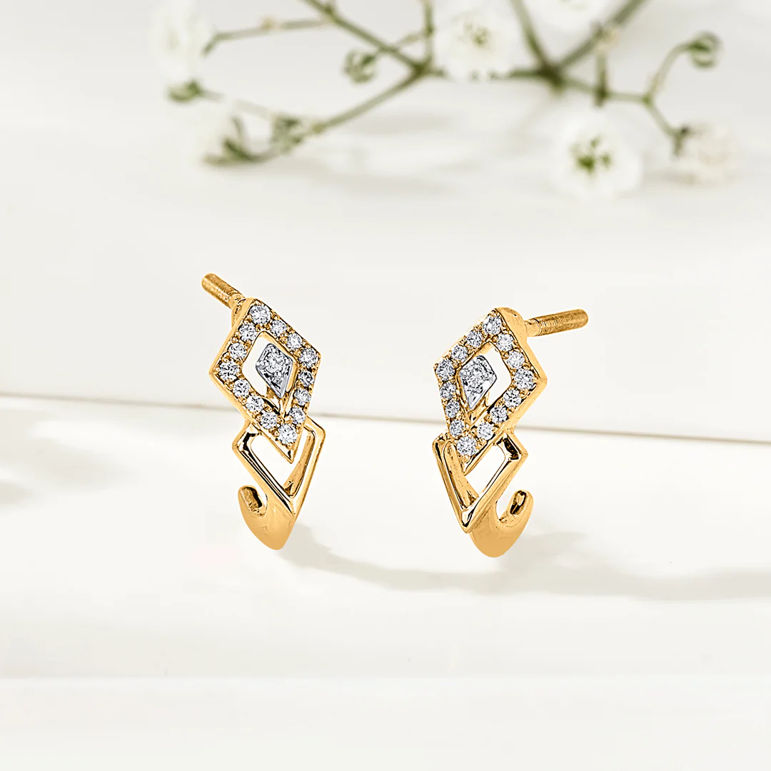 Twinned Treasure Gold & Diamond Hoops & Huggies Earring For Women