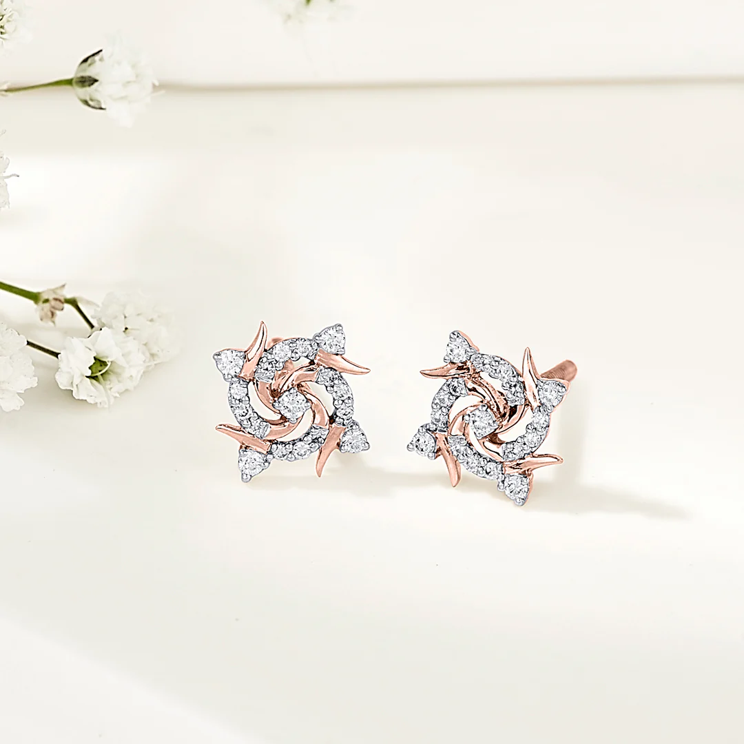Twirl Spark Rose Gold Stud Diamond Earring For Women