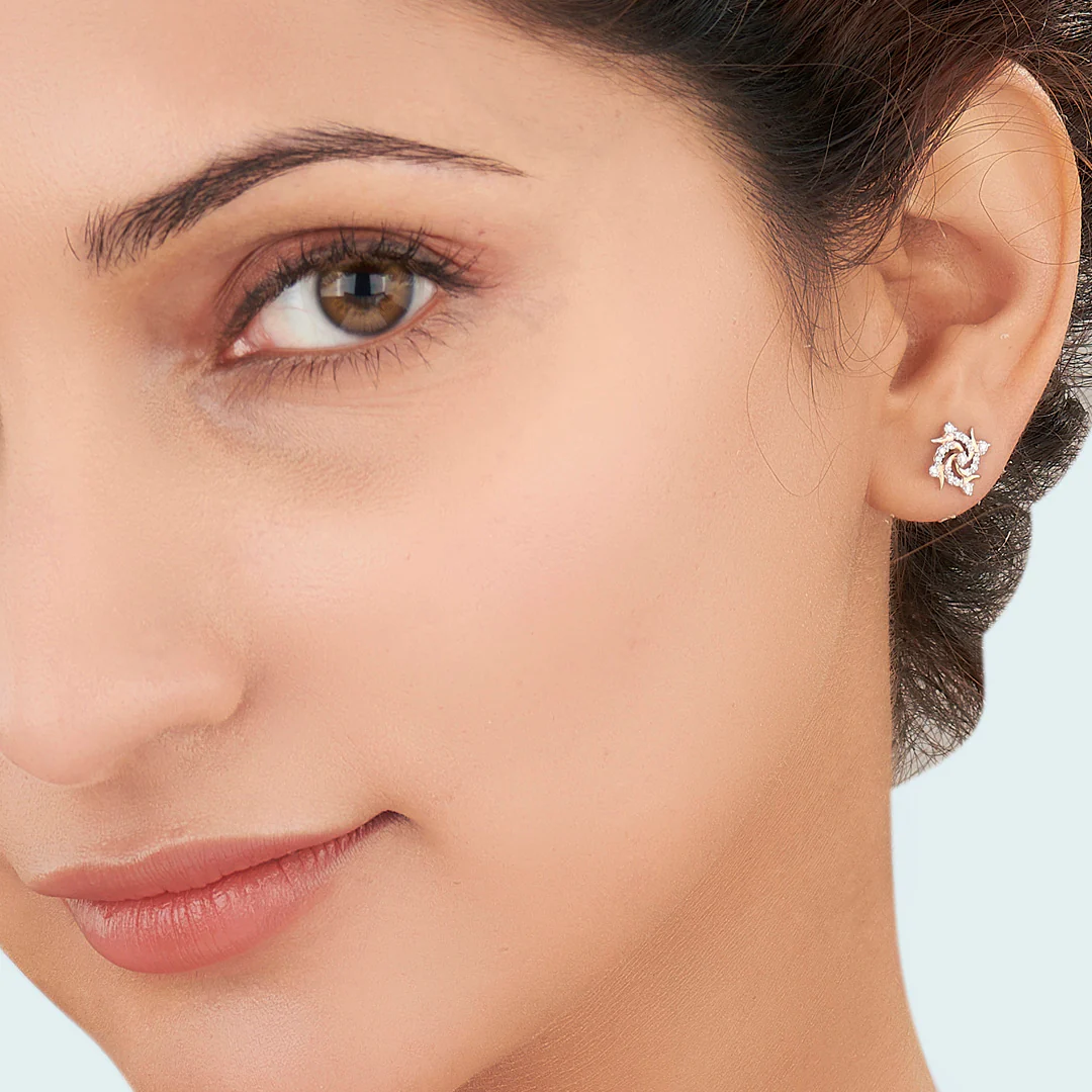Twirl Spark Rose Gold Stud Diamond Earring For Women - Image 2