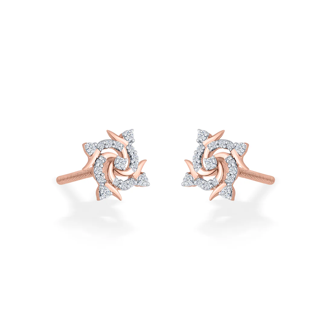 Twirl Spark Rose Gold Stud Diamond Earring For Women - Image 3