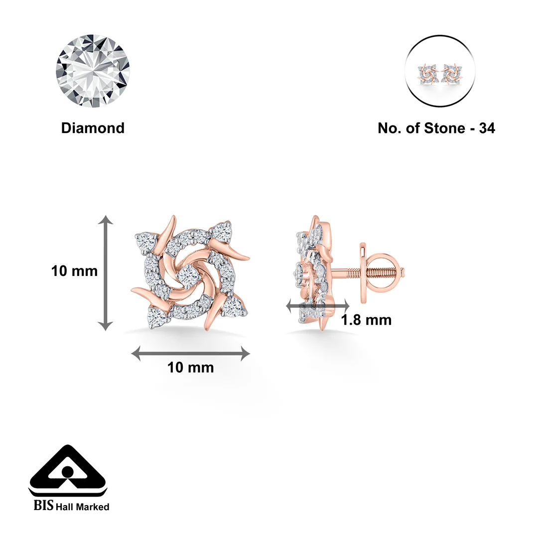 Twirl Spark Rose Gold Stud Diamond Earring For Women - Image 5