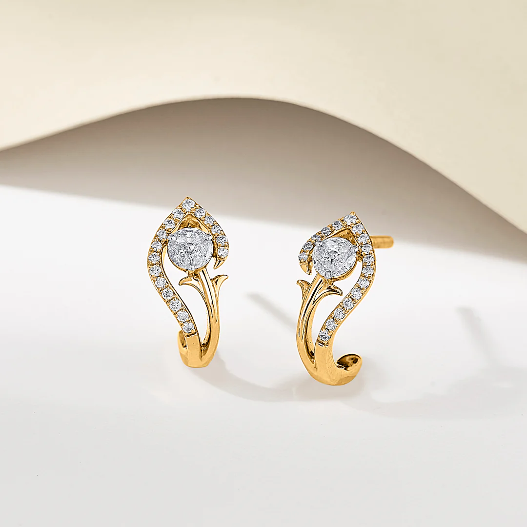 Twist Bloom Yellow Gold Hoops & Huggies Earring for Women
