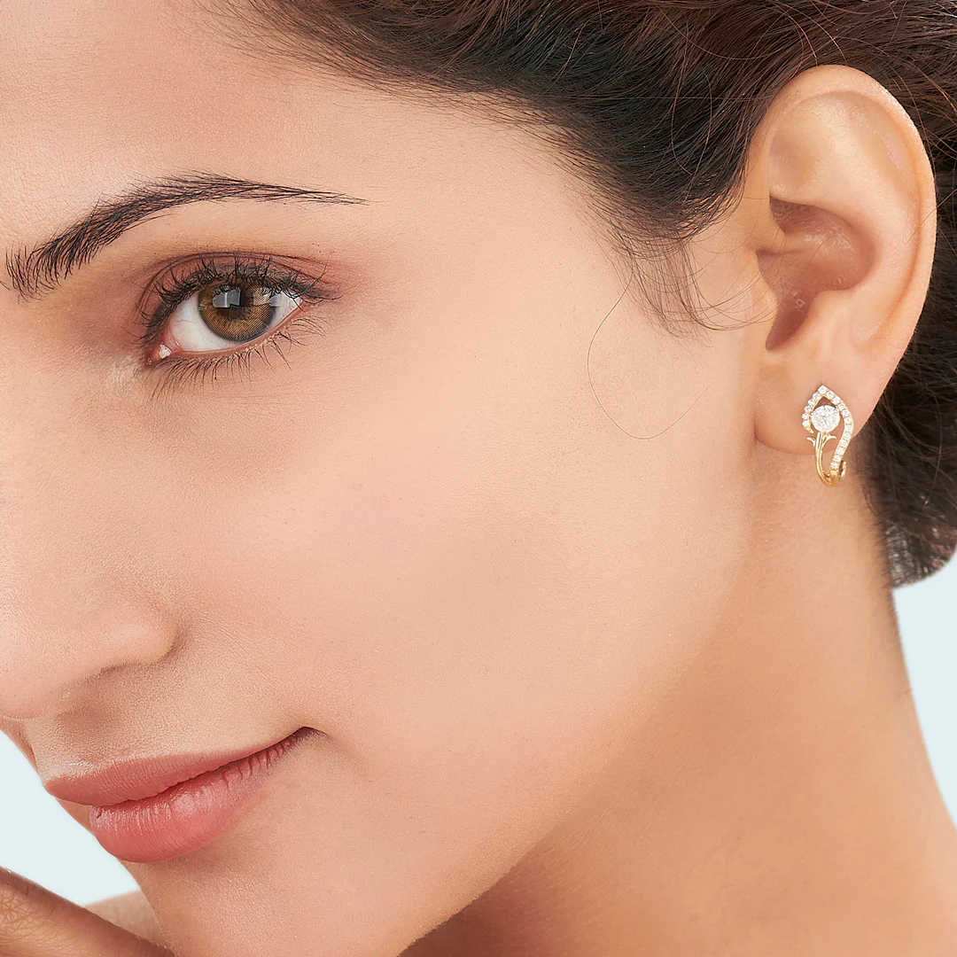 Twist Bloom Yellow Gold Hoops & Huggies Earring for Women - Image 2