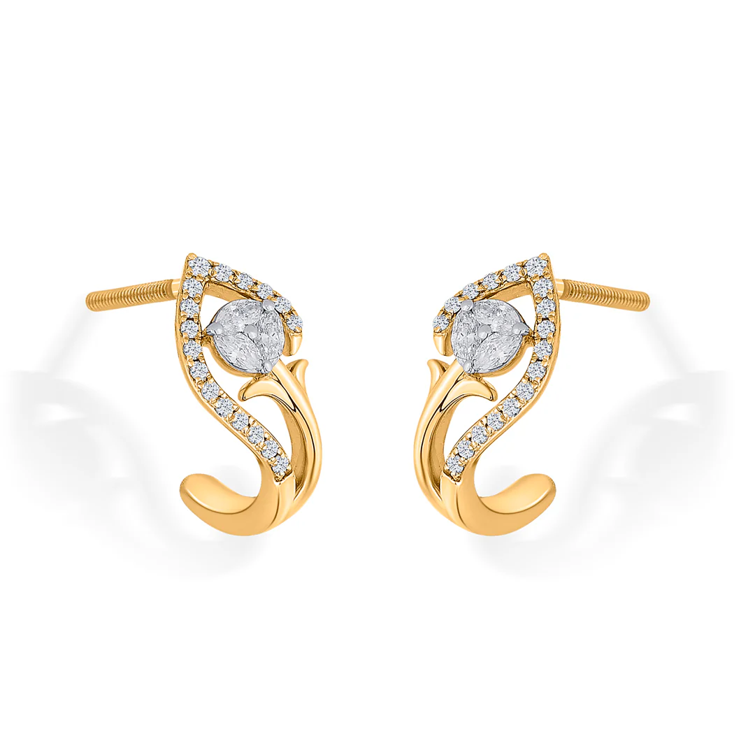 Twist Bloom Yellow Gold Hoops & Huggies Earring for Women - Image 3
