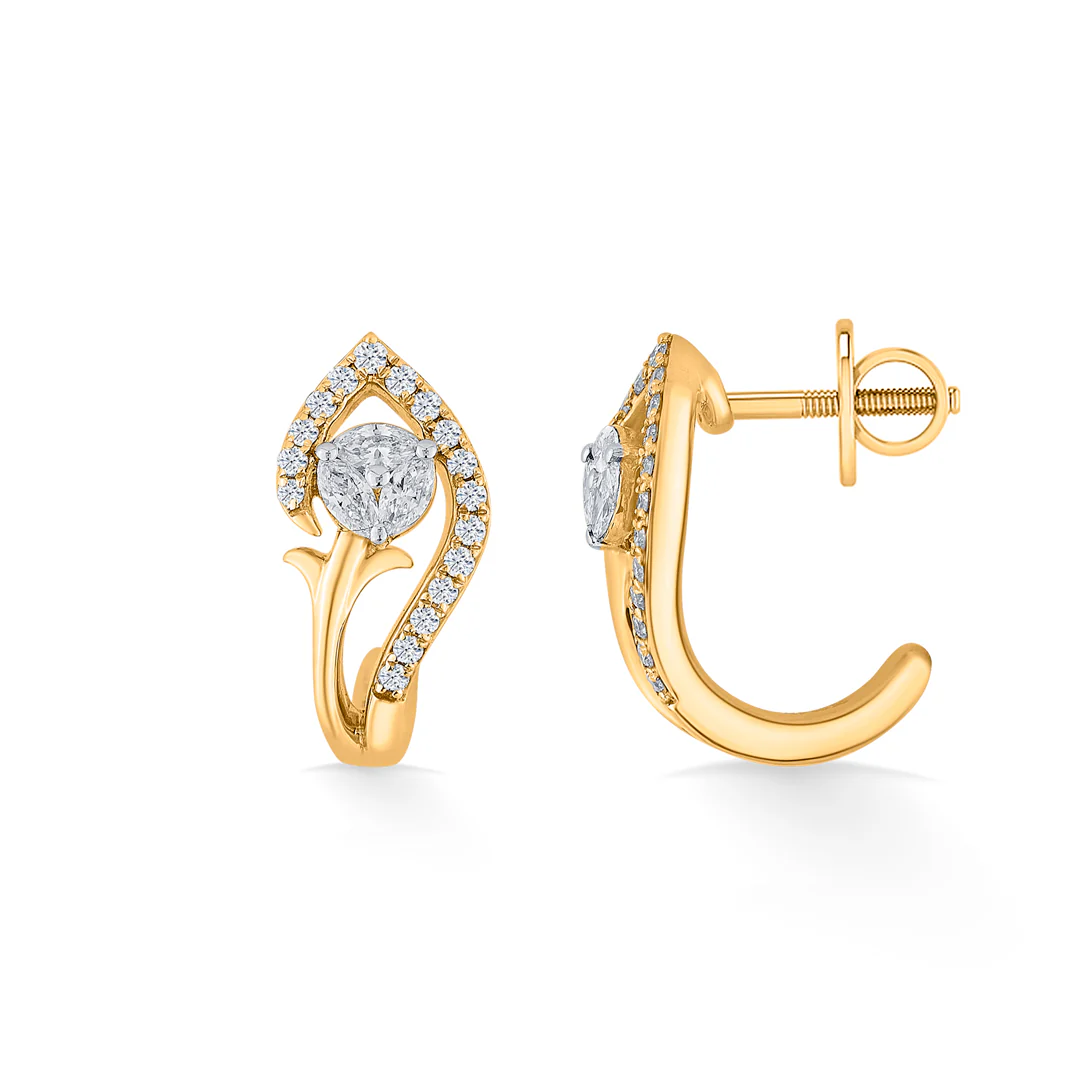 Twist Bloom Yellow Gold Hoops & Huggies Earring for Women - Image 4