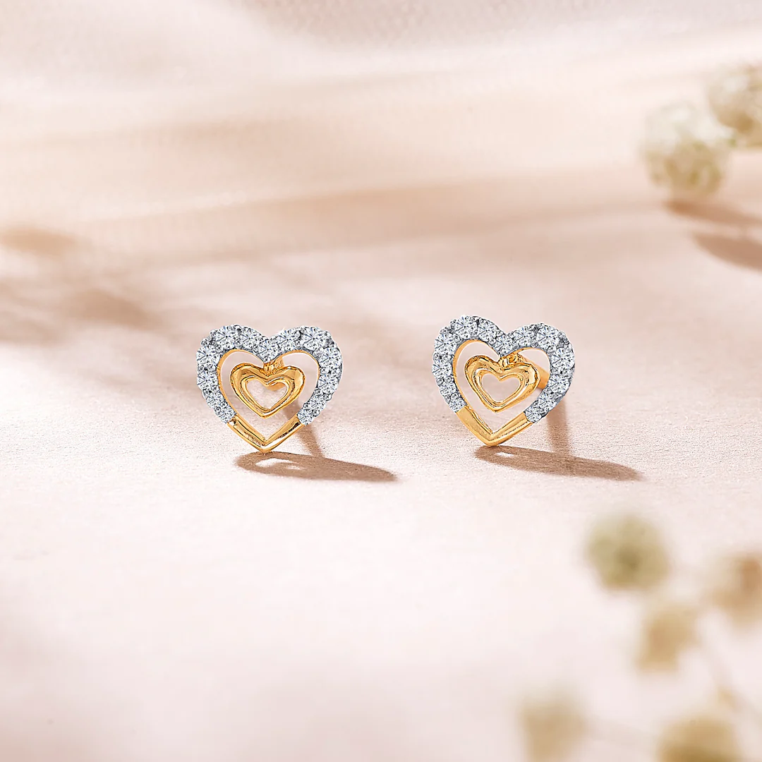 Veloura Hearts Gold & Diamond Stud Earring