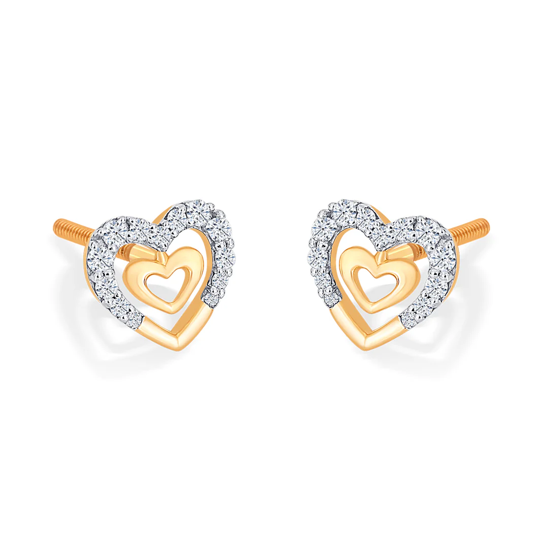 Veloura Hearts Gold & Diamond Stud Earring - Image 2