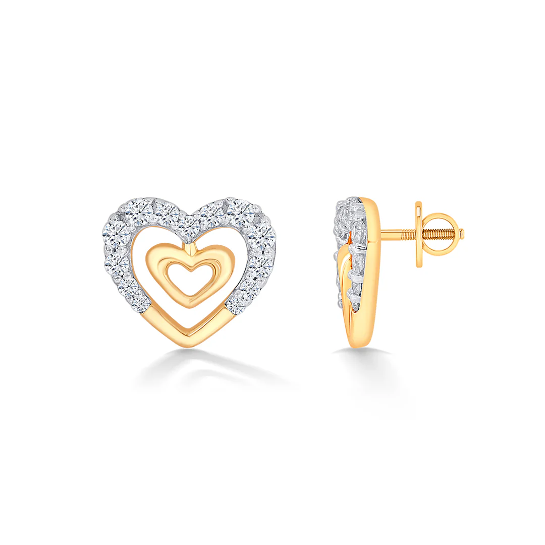 Veloura Hearts Gold & Diamond Stud Earring - Image 3