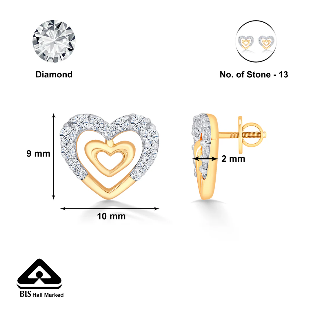 Veloura Hearts Gold & Diamond Stud Earring - Image 4