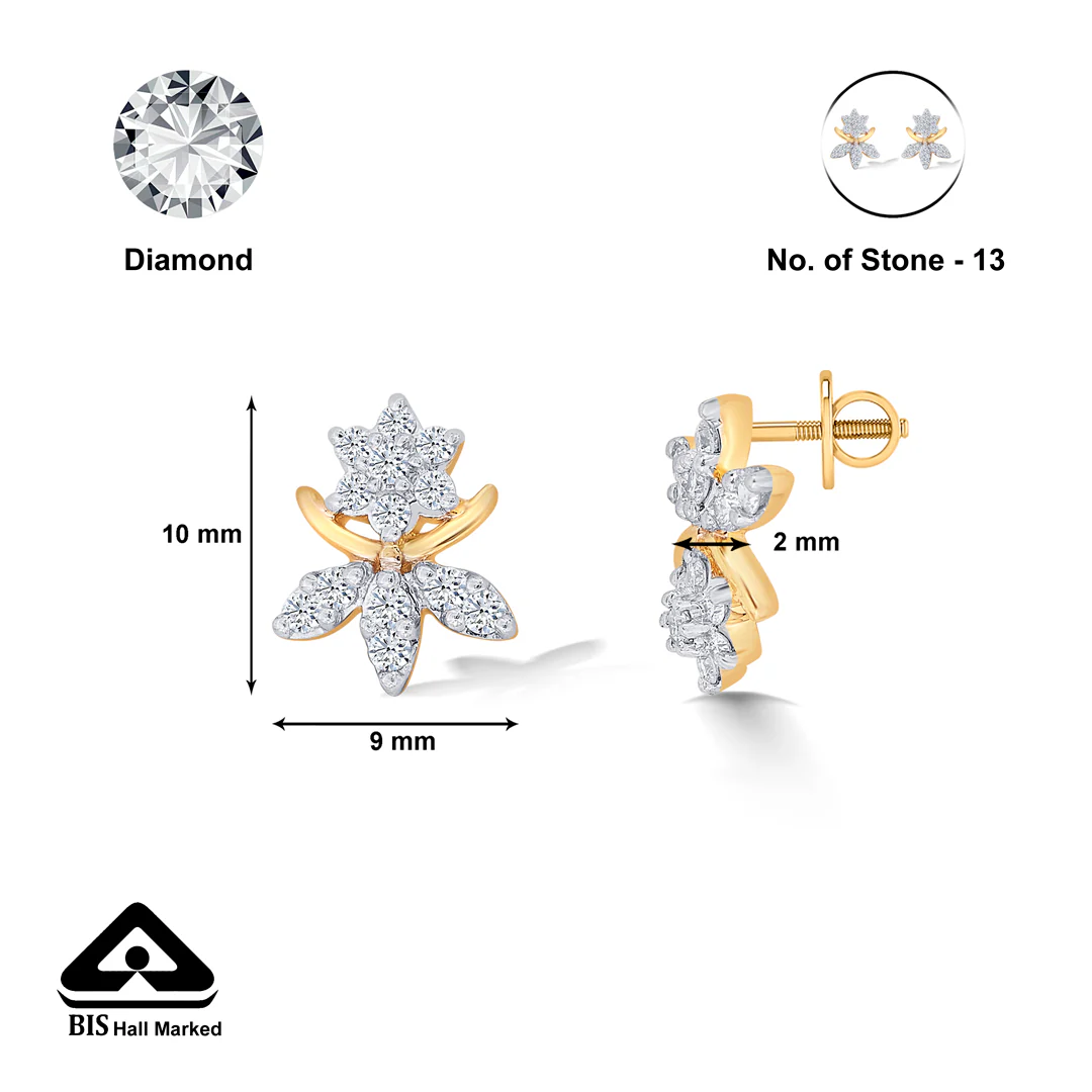 Vineyard Yellow Gold & Diamond Stud Earring For Women - Image 5