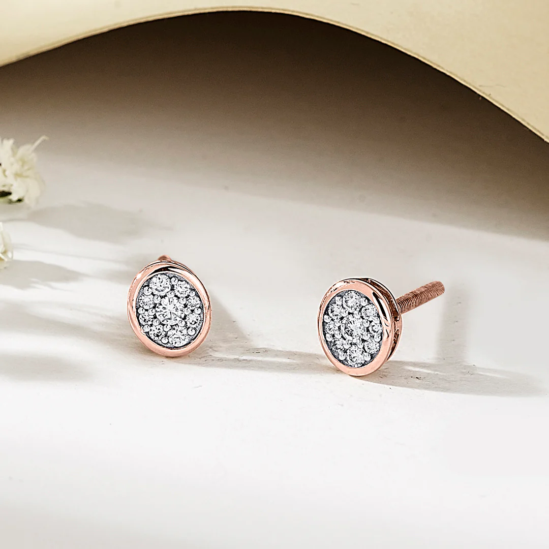 Vintage Glow Rose Gold Stud Diamond Earring For Women