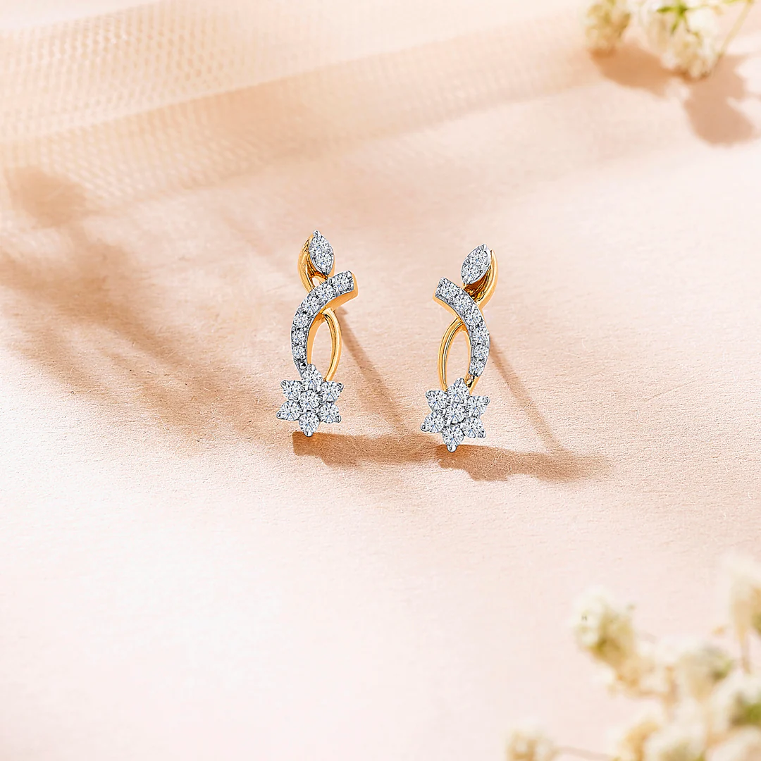 Vortex Yellow Gold & Diamond Stud Earring For Women