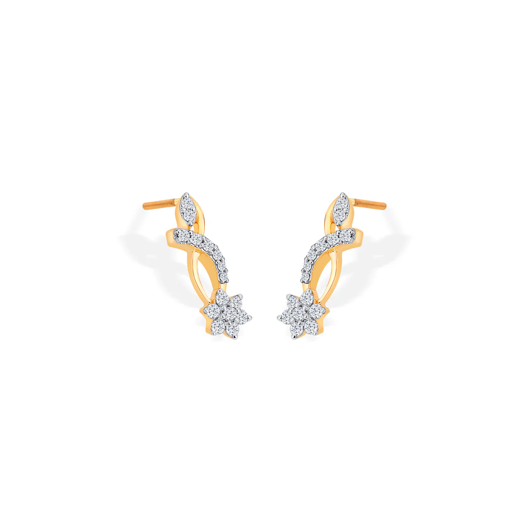 Vortex Yellow Gold & Diamond Stud Earring For Women - Image 3