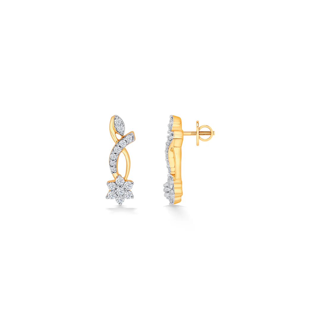 Vortex Yellow Gold & Diamond Stud Earring For Women - Image 4