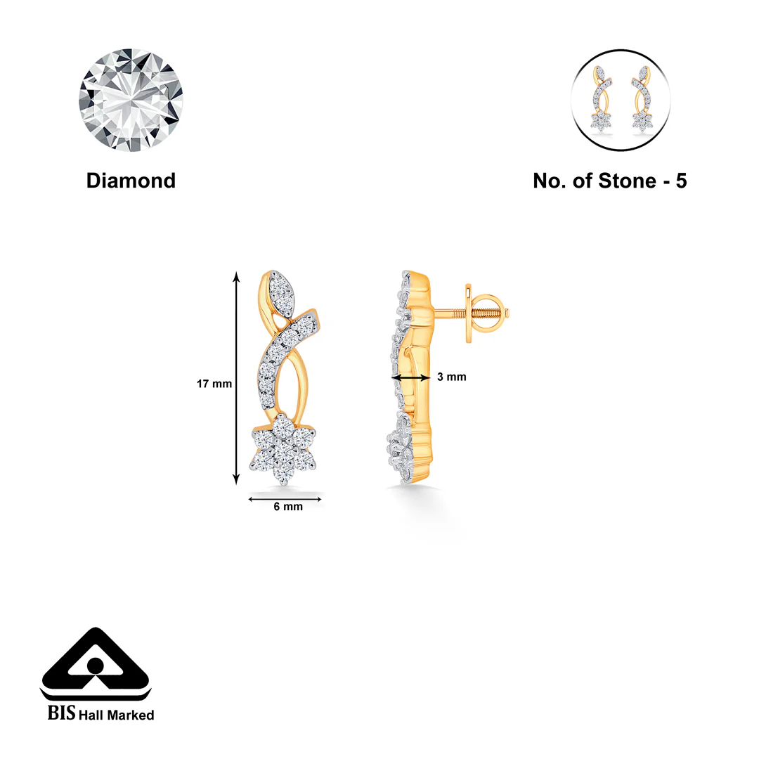 Vortex Yellow Gold & Diamond Stud Earring For Women - Image 5