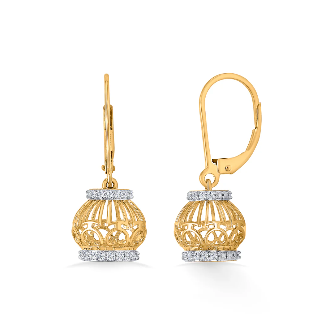 Whirl Bloom Gold & Diamond Jhumka Earring - Image 3