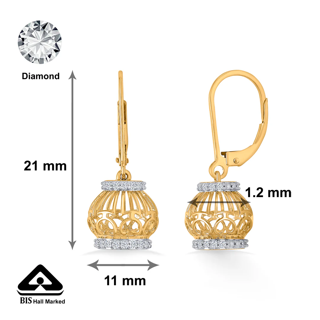 Whirl Bloom Gold & Diamond Jhumka Earring - Image 4