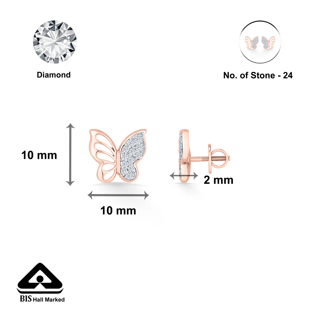Wispwing Fly Rose Gold Stud Diamond Earring For Women - Image 5